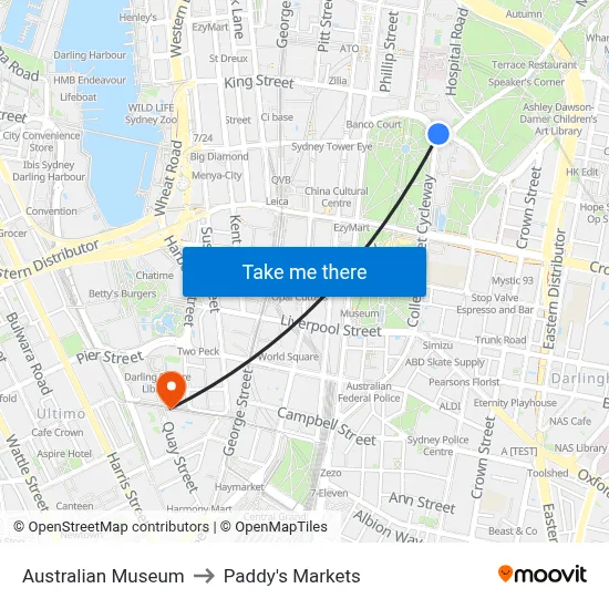 Australian Museum to Paddy's Markets map