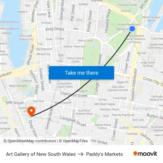 Art Gallery of New South Wales to Paddy's Markets map