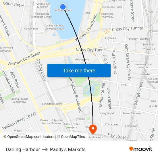 Darling Harbour to Paddy's Markets map
