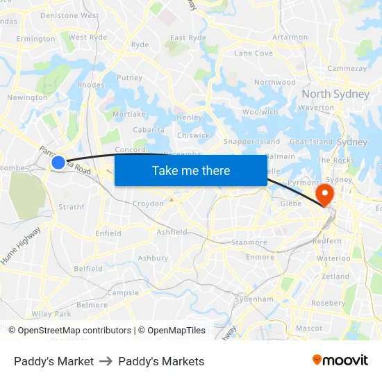 Paddy's Market to Paddy's Markets map