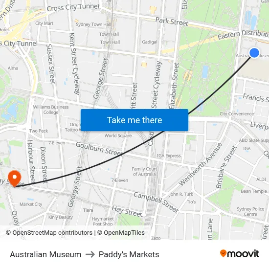 Australian Museum to Paddy's Markets map