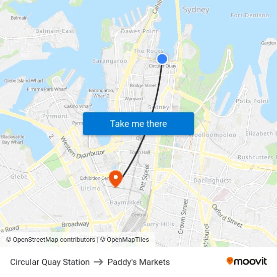Circular Quay Station to Paddy's Markets map