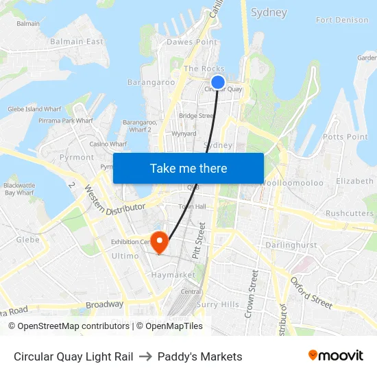 Circular Quay Light Rail to Paddy's Markets map
