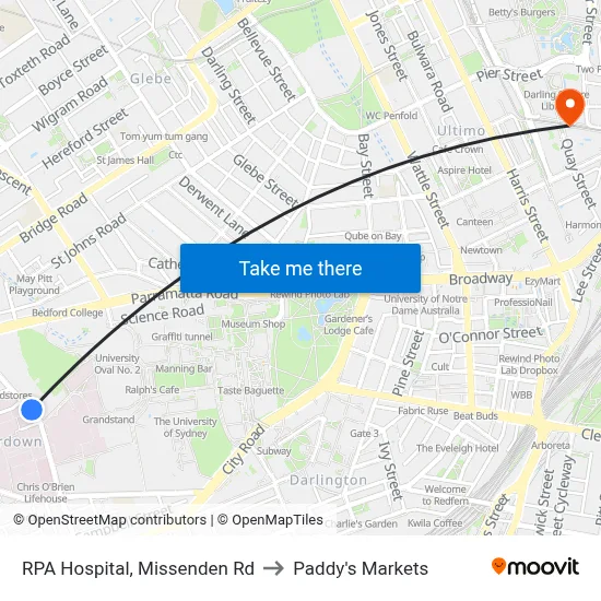 RPA Hospital, Missenden Rd to Paddy's Markets map