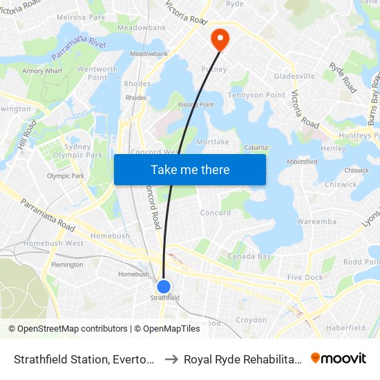 Strathfield Station, Everton Rd, Stand B to Royal Ryde Rehabilitation Centre map