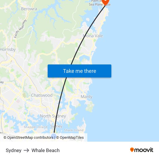 Sydney to Whale Beach map