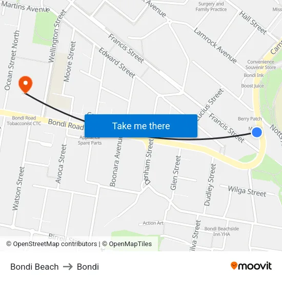 Bondi Beach to Bondi map