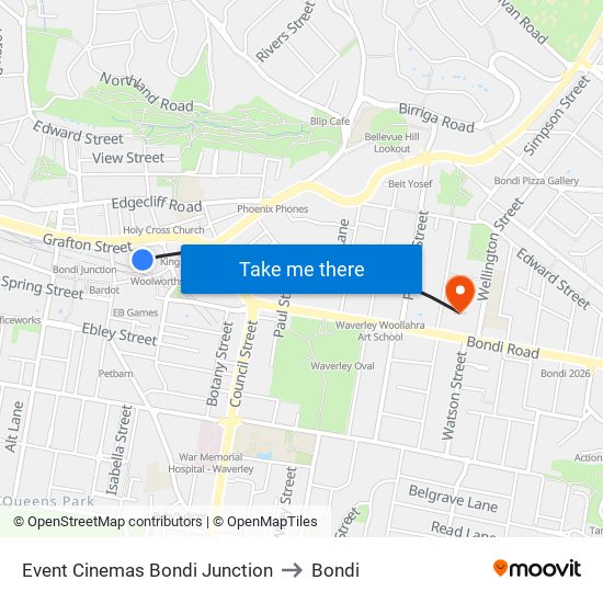 Event Cinemas Bondi Junction to Bondi map