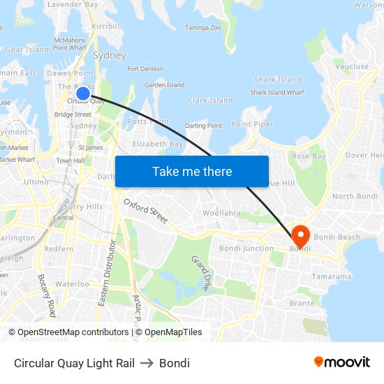 Circular Quay Light Rail to Bondi map