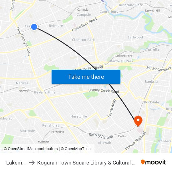 Lakemba to Kogarah Town Square Library & Cultural Centre map