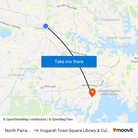 North Parramatta to Kogarah Town Square Library & Cultural Centre map