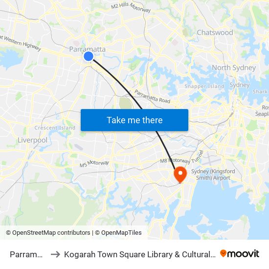 Parramatta to Kogarah Town Square Library & Cultural Centre map