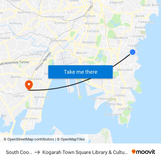 South Coogee to Kogarah Town Square Library & Cultural Centre map