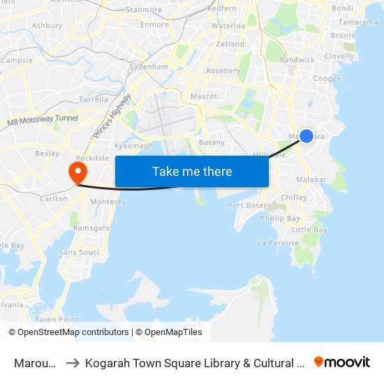 Maroubra to Kogarah Town Square Library & Cultural Centre map