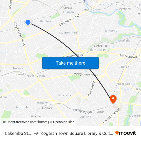 Lakemba Station to Kogarah Town Square Library & Cultural Centre map