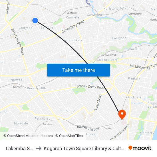 Lakemba Street to Kogarah Town Square Library & Cultural Centre map