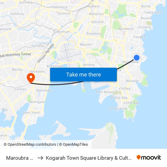 Maroubra Road to Kogarah Town Square Library & Cultural Centre map