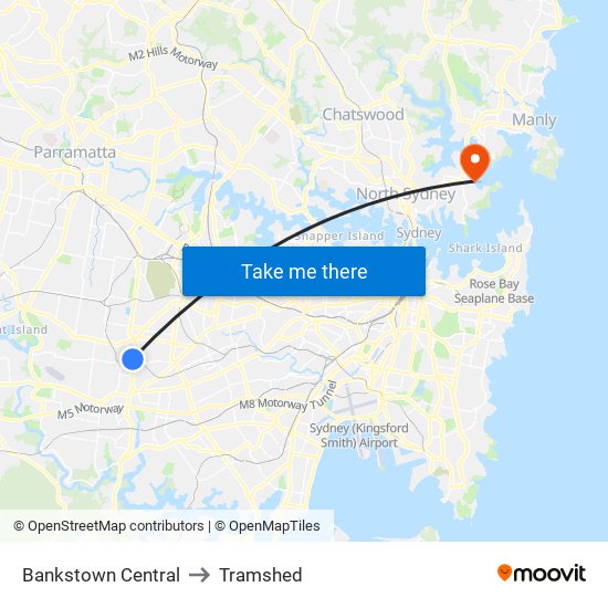 Bankstown Central to Tramshed map
