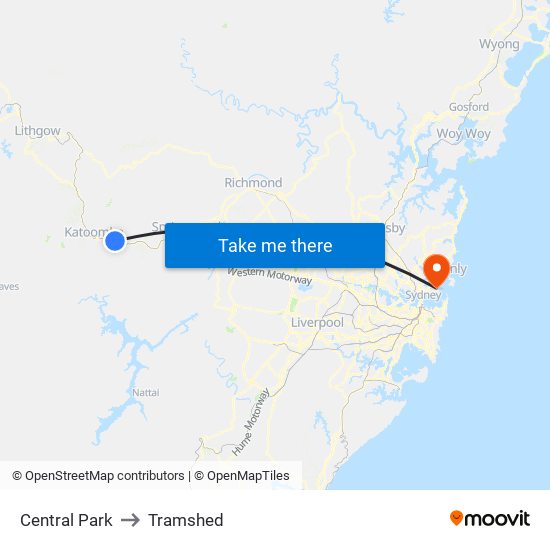 Central Park to Tramshed map