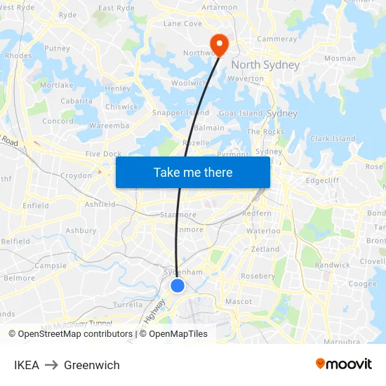 Ikea to Greenwich map