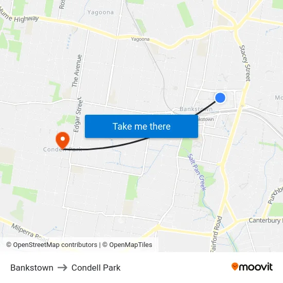 Bankstown to Condell Park map