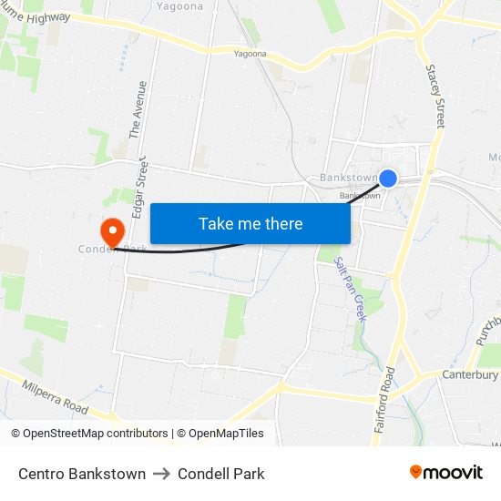 Centro Bankstown to Condell Park map