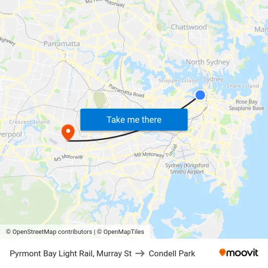Pyrmont Bay Light Rail, Murray St to Condell Park map