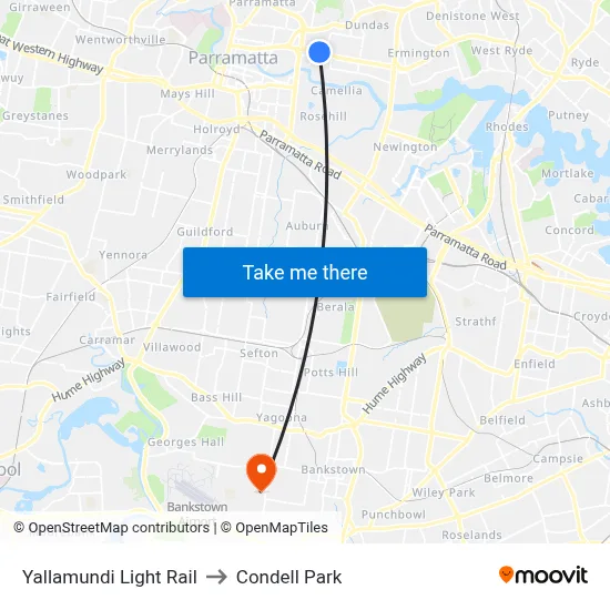 Yallamundi Light Rail to Condell Park map