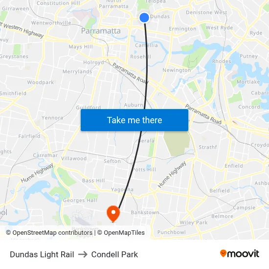Dundas Light Rail to Condell Park map