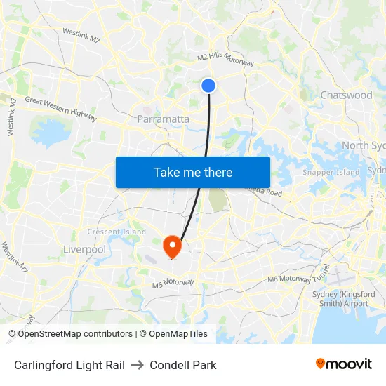 Carlingford Light Rail to Condell Park map