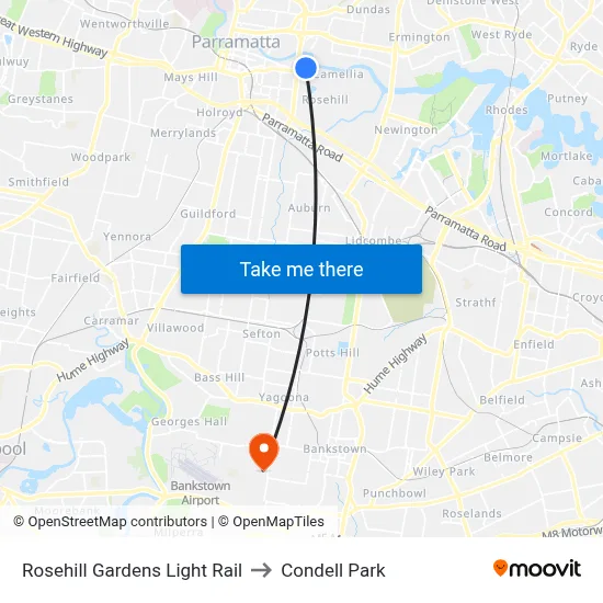 Rosehill Gardens Light Rail to Condell Park map