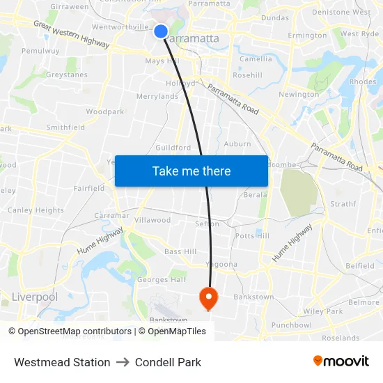 Westmead Station to Condell Park map