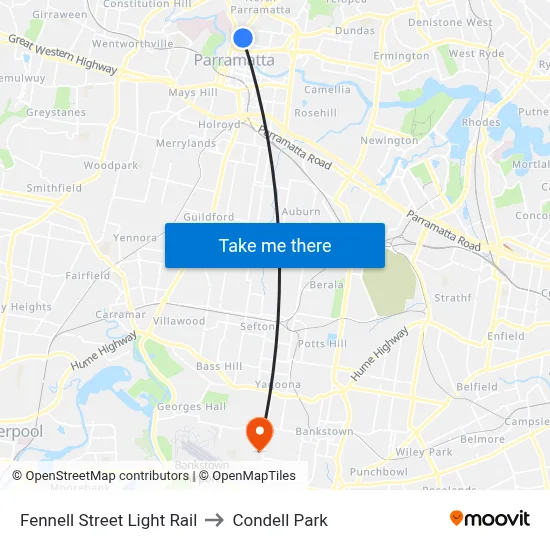 Fennell Street Light Rail to Condell Park map