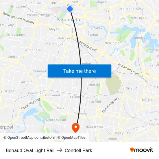 Benaud Oval Light Rail to Condell Park map
