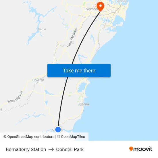 Bomaderry Station to Condell Park map