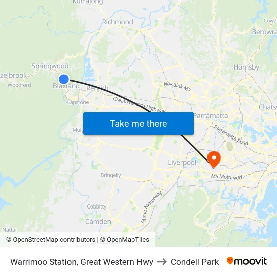 Warrimoo Station, Great Western Hwy to Condell Park map