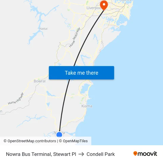 Nowra Bus Terminal, Stewart Pl to Condell Park map