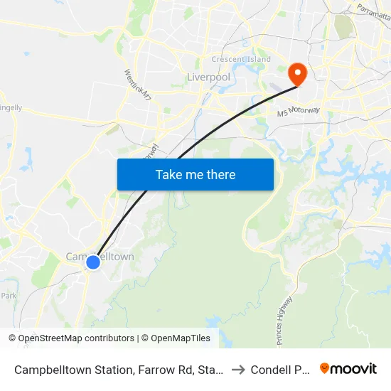 Campbelltown Station, Farrow Rd, Stand G to Condell Park map