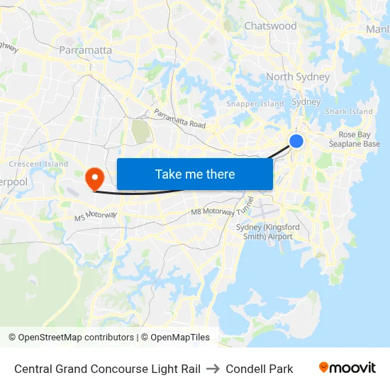 Central Grand Concourse Light Rail to Condell Park map