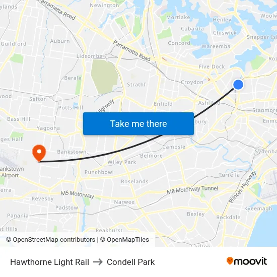 Hawthorne Light Rail to Condell Park map