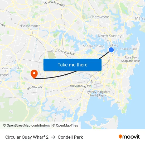 Circular Quay Wharf 2 to Condell Park map