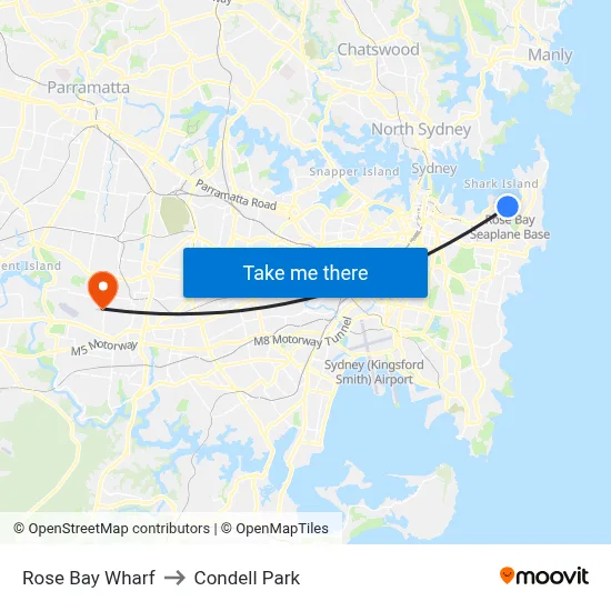 Rose Bay Wharf to Condell Park map