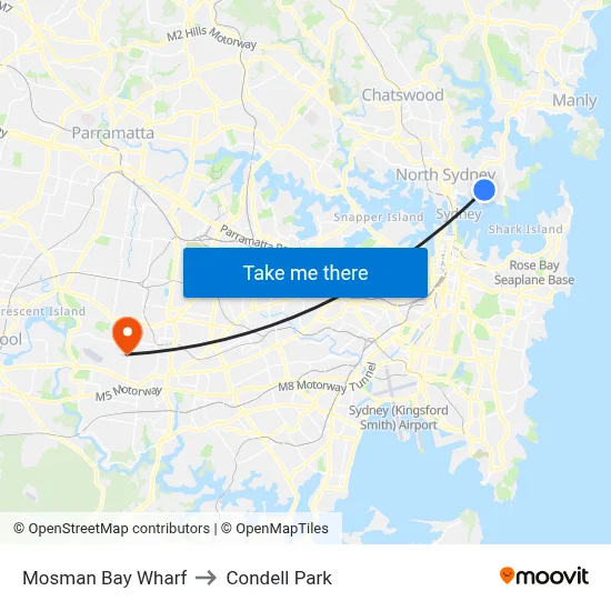Mosman Bay Wharf to Condell Park map
