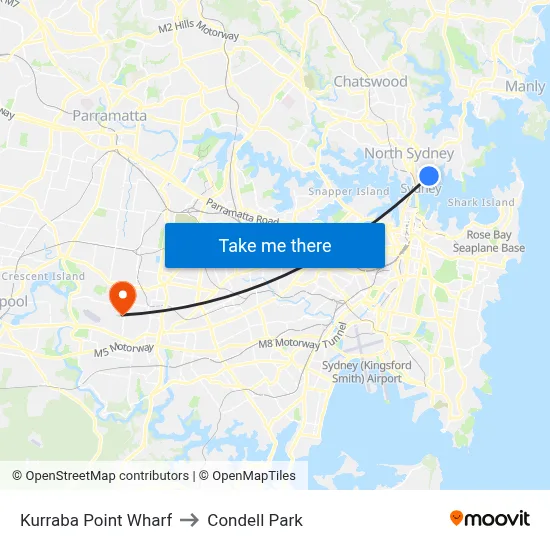 Kurraba Point Wharf to Condell Park map