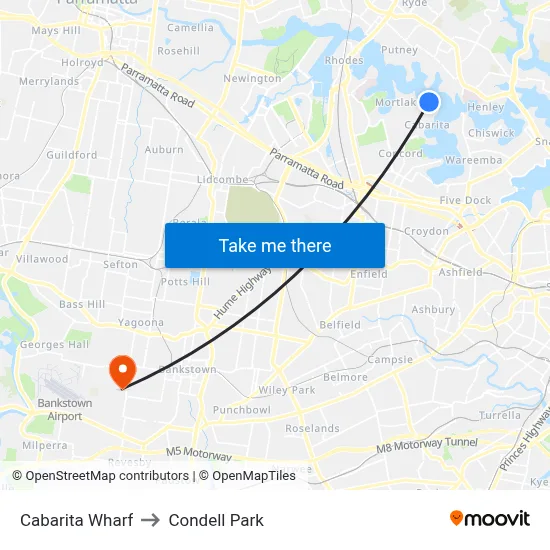 Cabarita Wharf to Condell Park map