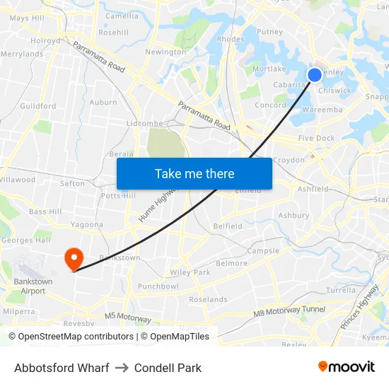 Abbotsford Wharf to Condell Park map