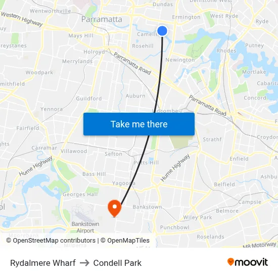 Rydalmere Wharf to Condell Park map