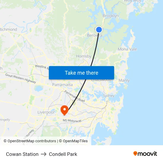 Cowan Station to Condell Park map