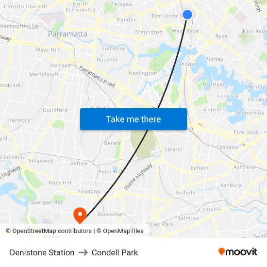 Denistone Station to Condell Park map