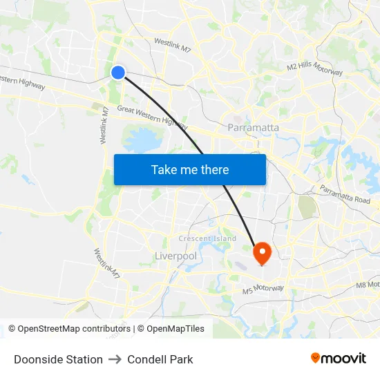 Doonside Station to Condell Park map